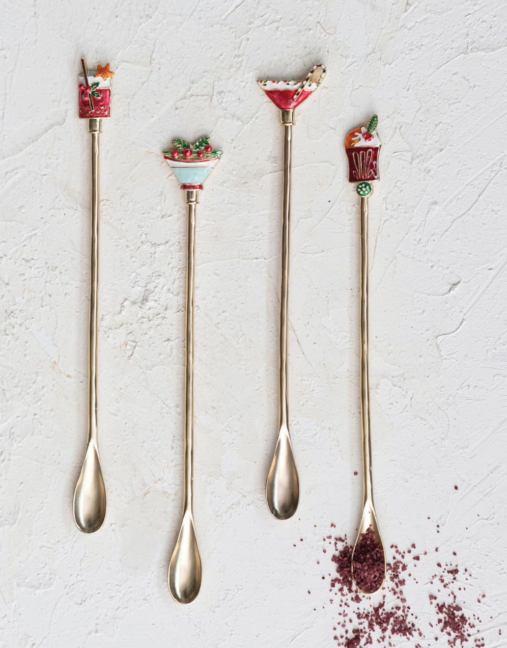 9"L Zinc Alloy Cocktail Spoon w/ Enameled Beverage Icon Handle