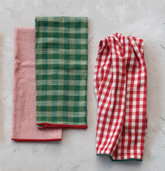 28"L x 18"W Woven Cotton Tea Towels, Multi Color, Set of 3