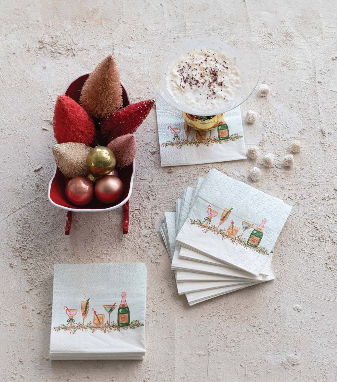 Paper Cocktail Napkins w/ Holiday Cocktails (Contains 50 Folded Pieces)