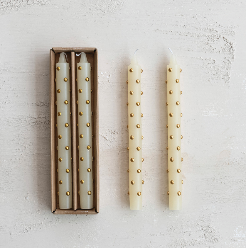 Unscented Taper Candles with 3D Dots in Box, Set of 2