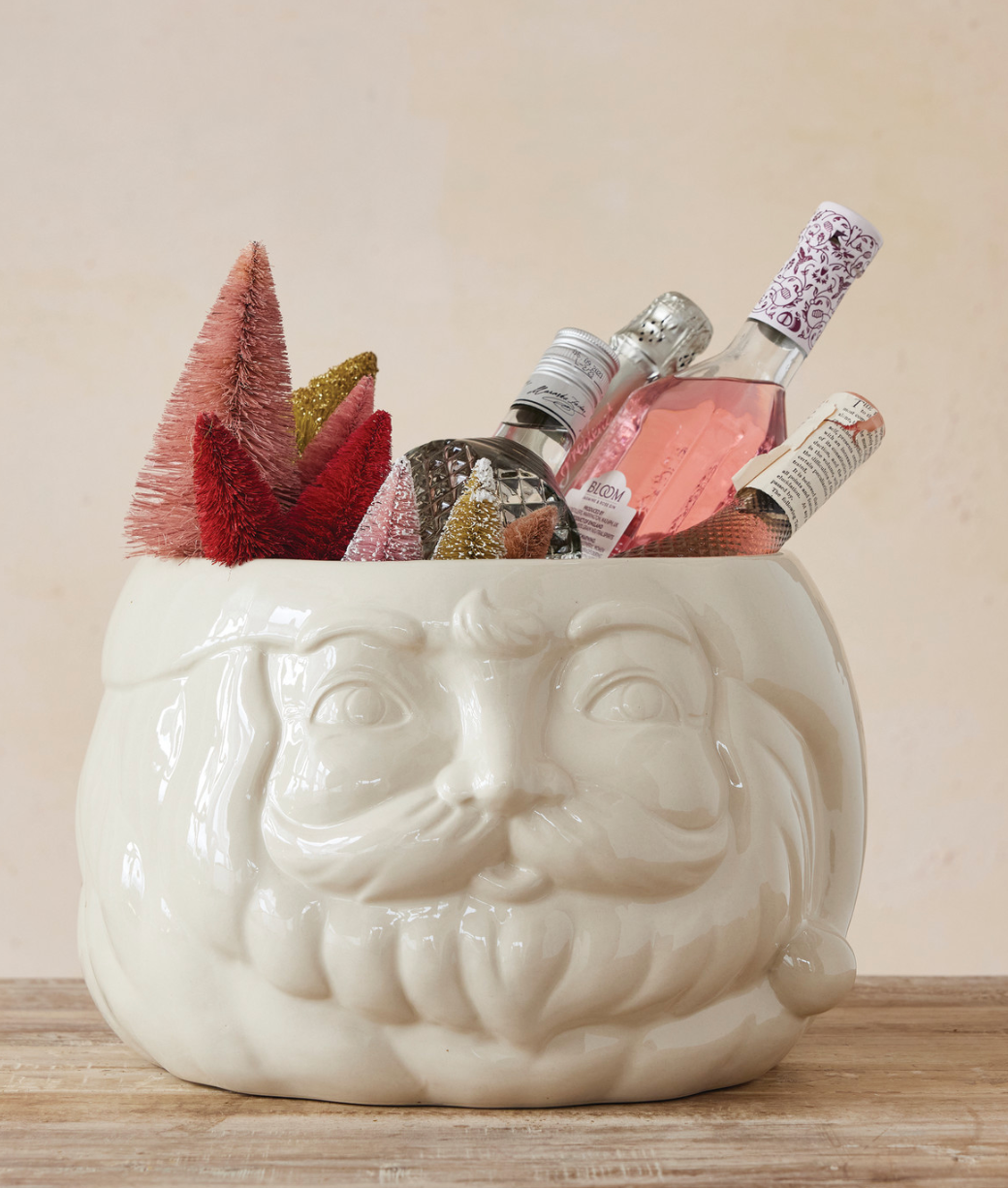 Stoneware Santa Head Shaped Bottle Cooler/Container, White
