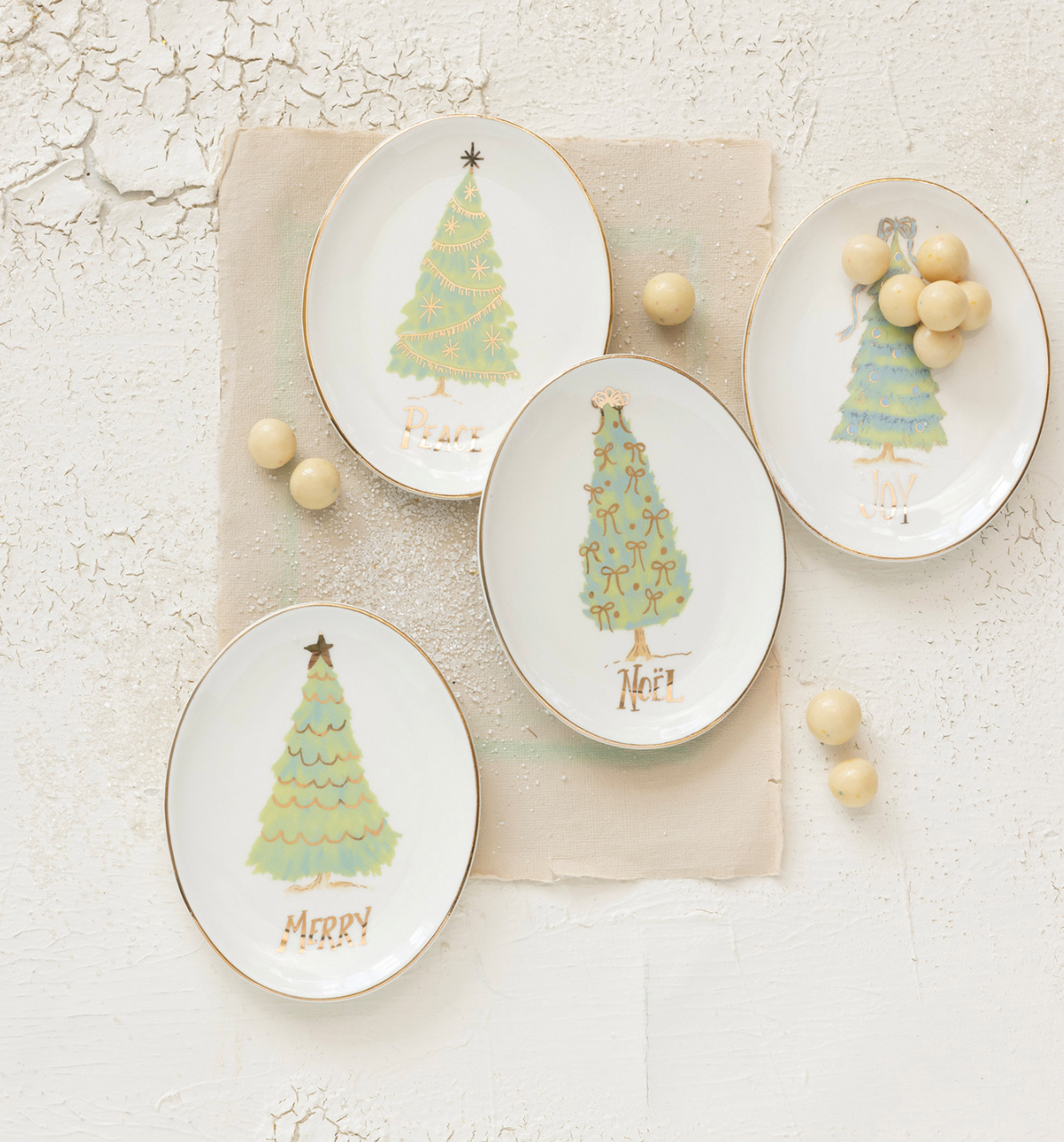 Oval Stoneware Dish with Christmas Tree, Word, 4 Styles
