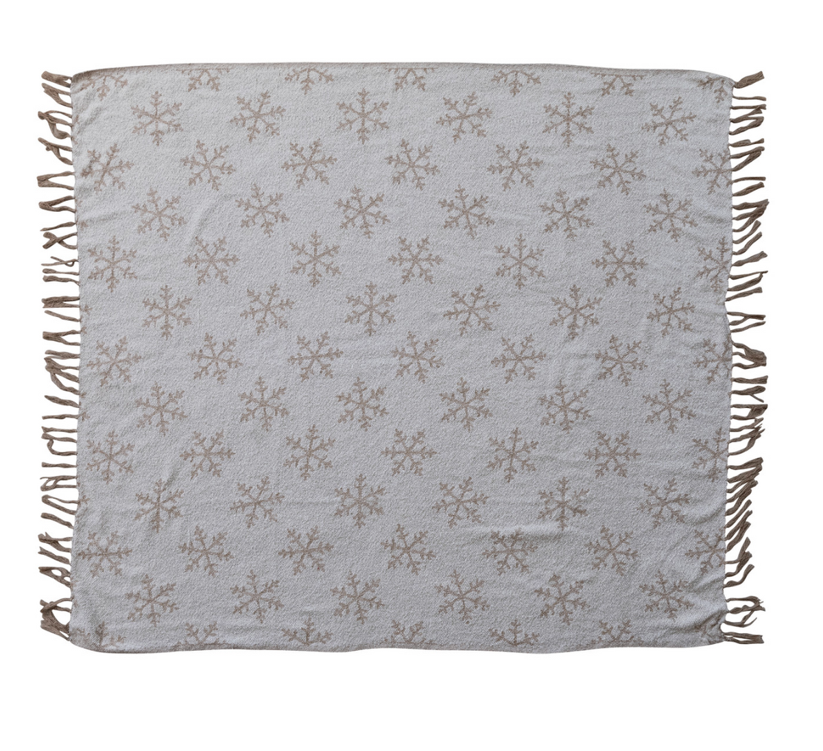 Woven Recycled Fabric Jacquard Throw with Snowflake Pattern & Fringe