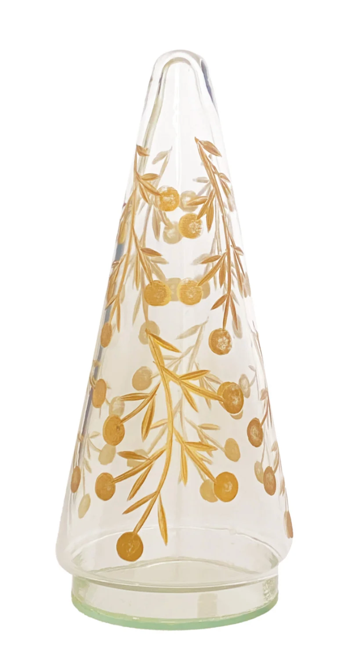 Hand-Blown Etched Glass Tree with Design
