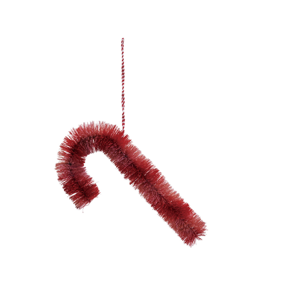 Sisal Bottle Brush Candy Cane Ornament with Stripes, Pink & Red