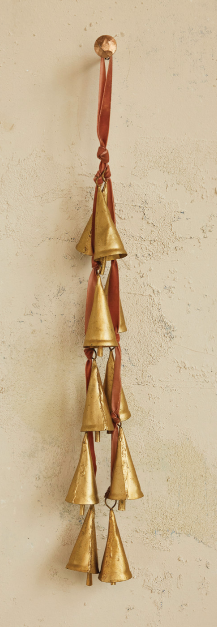 Velvet Ribbon Door Hanger with 10 Cone Shaped Bells