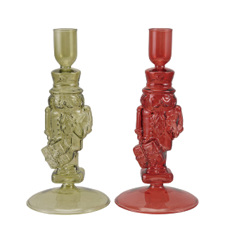 Glass Nutcracker Shaped Taper Holder, 2 Colors