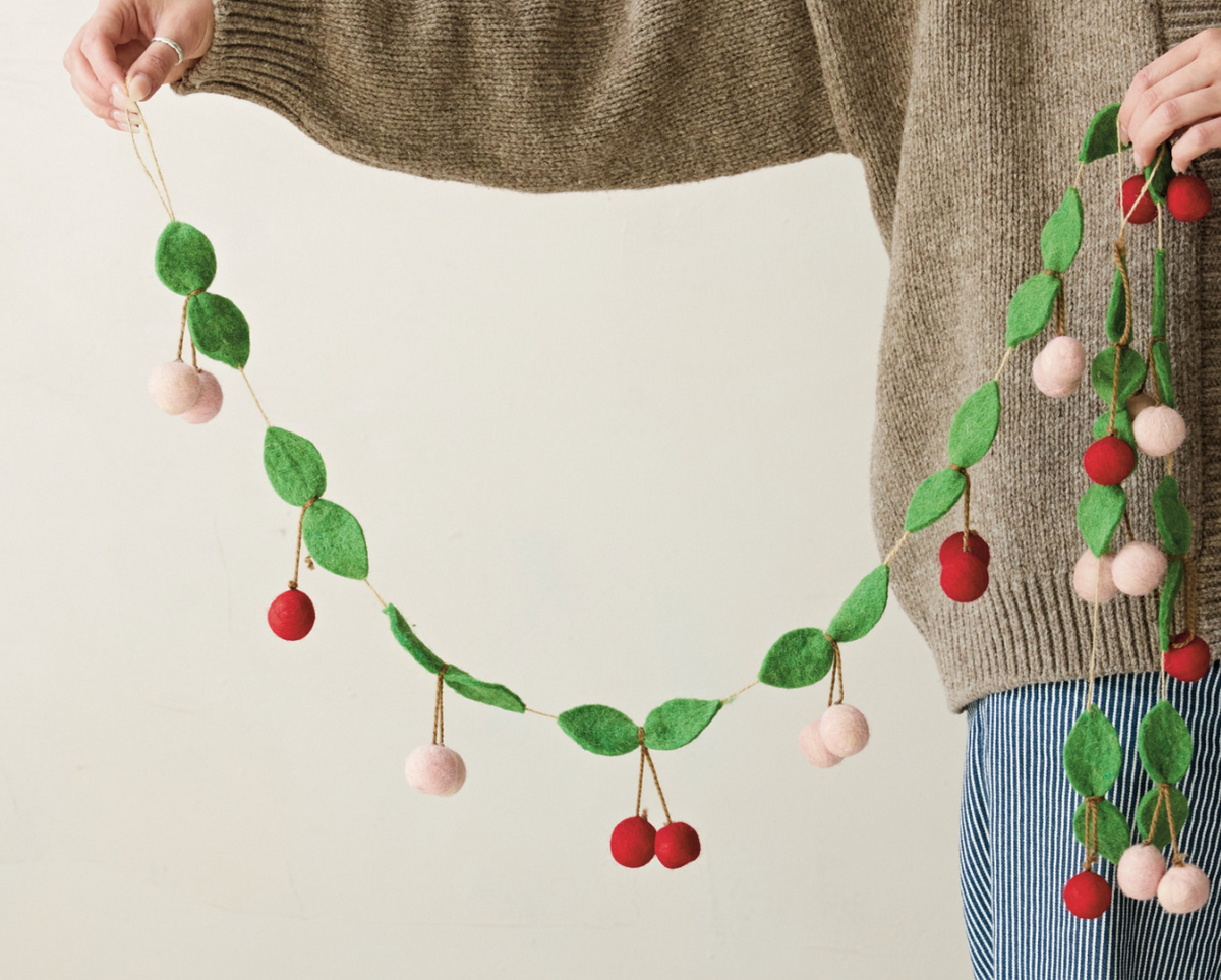 Handmade Wool Felt Cherries Garland with Jute Cord
