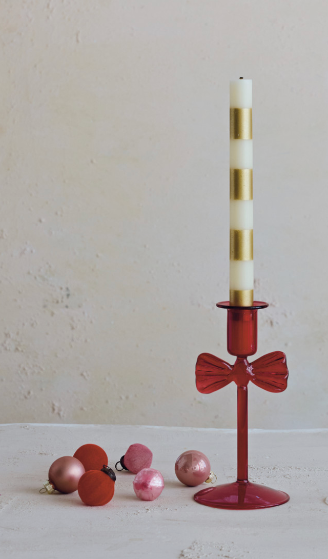 Glass Taper Holder with Bow, Red