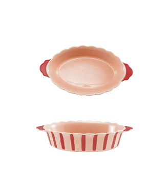 2-1/4 Cup Stoneware Scalloped Baker with Stripes & Handles