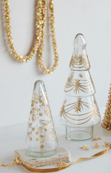 Hand-Blown Etched Glass Tree with Design- Large