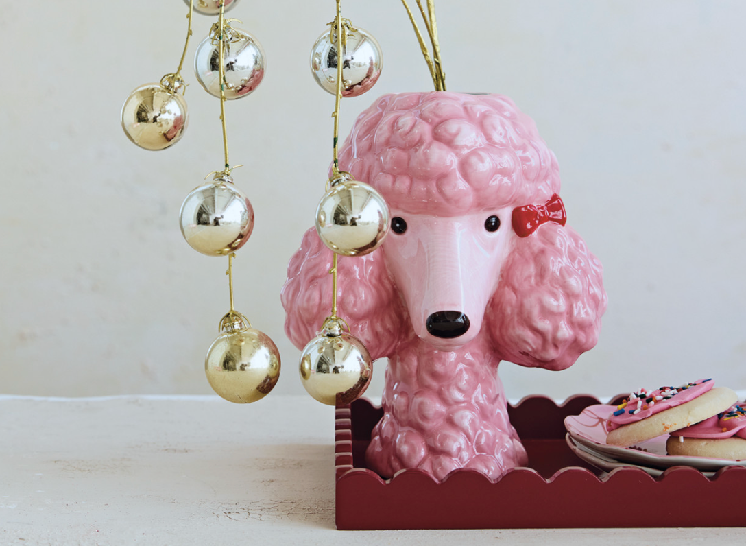 Ceramic Poodle Head Shaped Vase with Bows