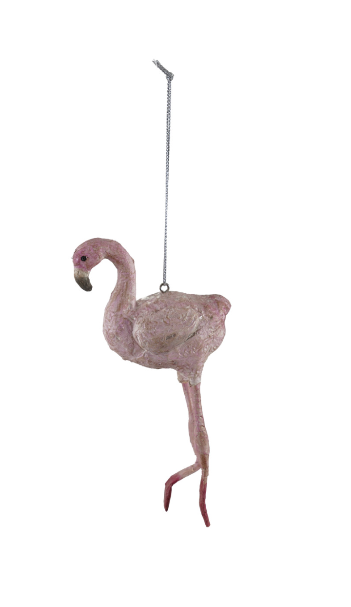 Handmade Paper Mache Vintage Reproduction Flamingo Ornament