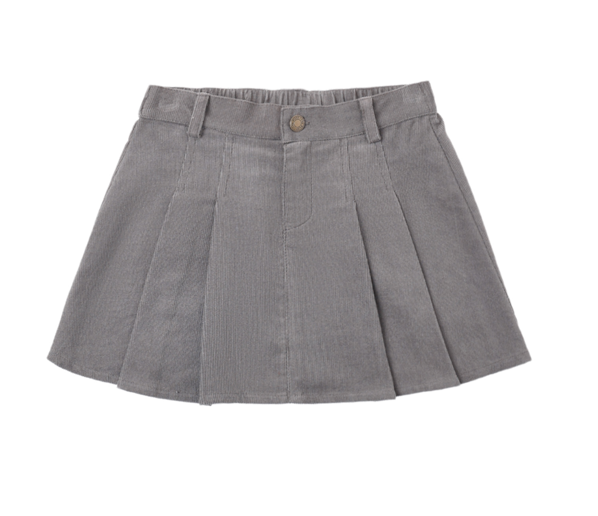 PLEATED DENIM SKIRT SLATE