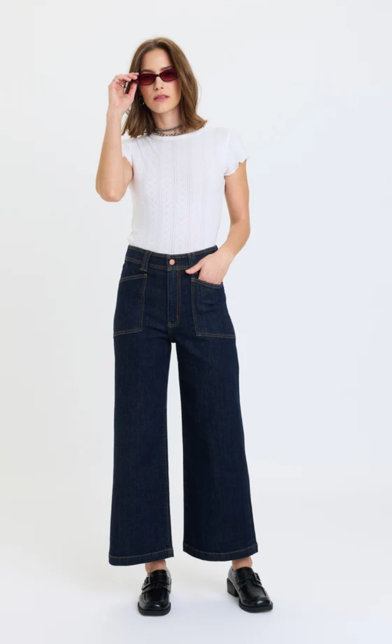 VALLEY GIRL HIGH RISE PATCH POCKET WIDE ANKLE RINSE
