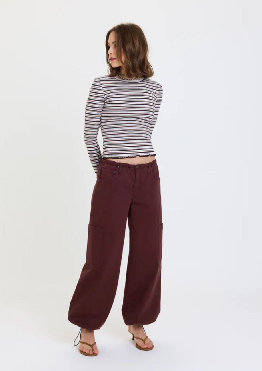 MIRAGE MID RISE CARGO HAREM PANT CHERRY COLA