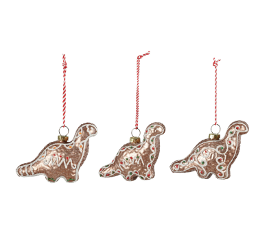 Hand-Painted Glass Dinosaur Gingerbread Cookie Ornament with Glitter