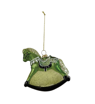 Glass Rocking Horse Ornament with Glitter
