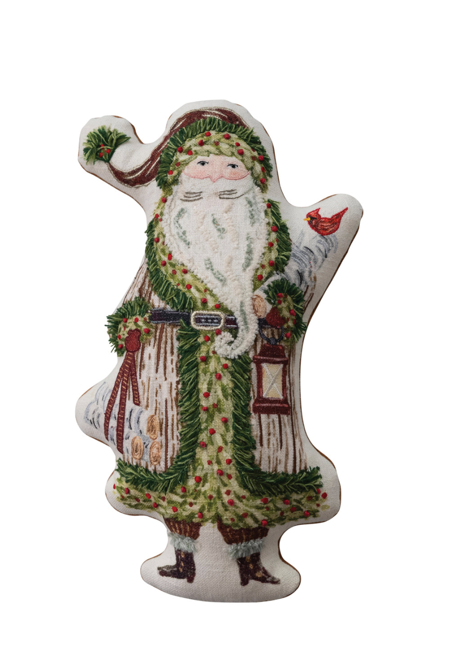 Cotton Printed Santa Shaped Pillow with Embroidery & Velvet Back