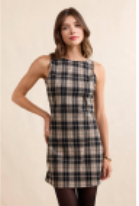 SERVED UP STRETCH PLAID MINI DRESS